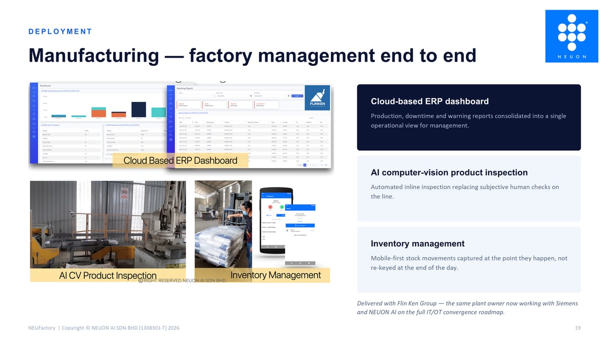 Deployment — manufacturing, factory management end to end
