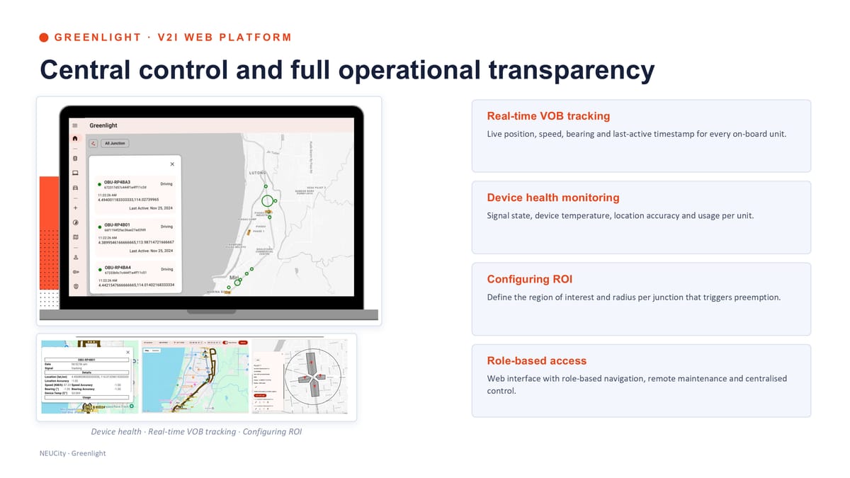 V2I web platform — central control and full operational transparency
